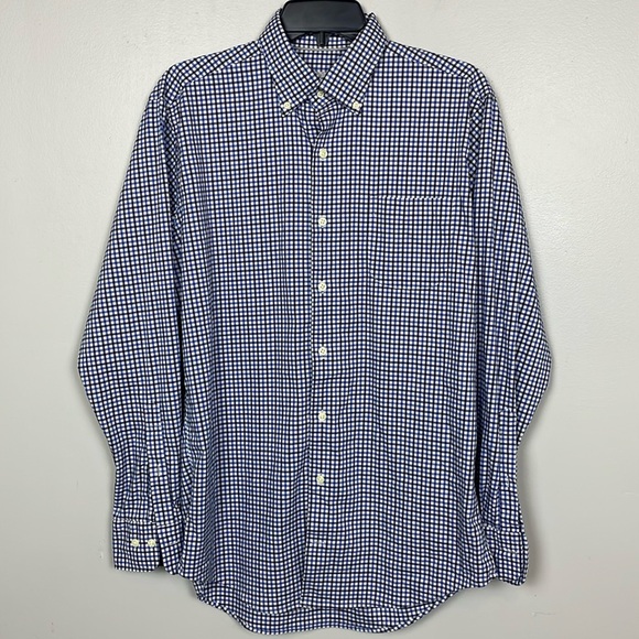 EUC PETER MILLAR Men’s Blue/Blk Plaid Long-Sleeve Button-Down Size M - Picture 2 of 8